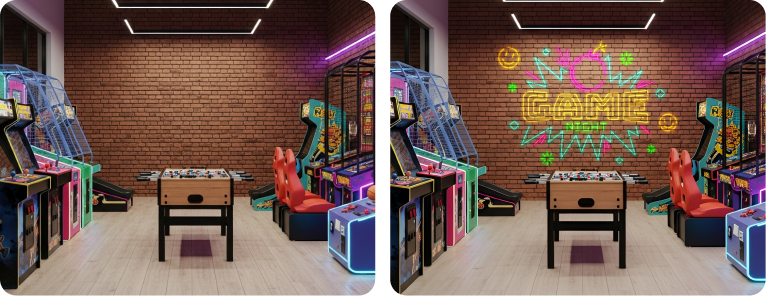Gaming Center Brick Wall Design